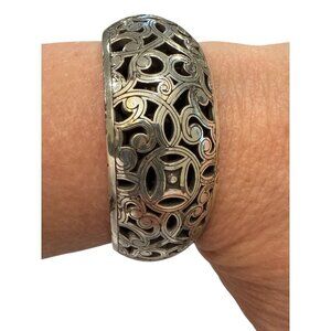 Brighton Silver-Tone Ornate Filigree Bangle Bracelet With Openwork Design Pre-Ow